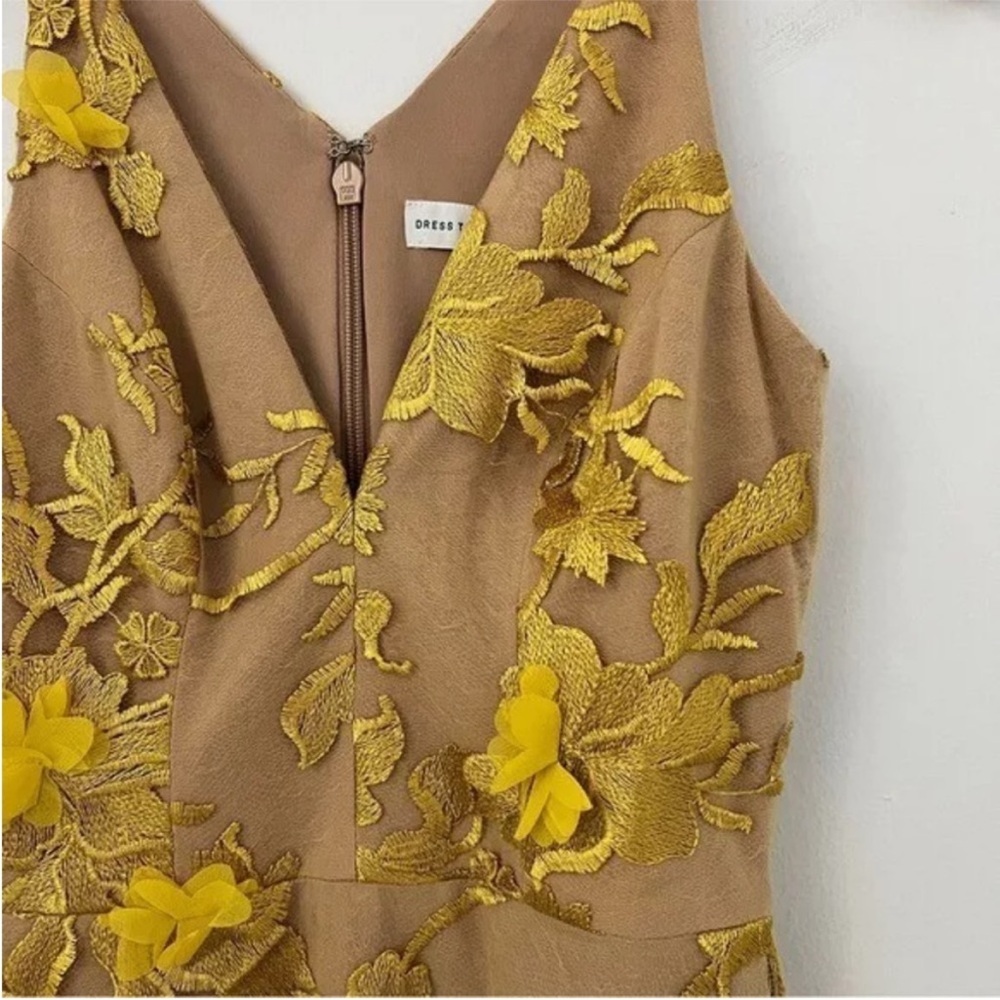 Dress the Population Tan and Yellow Midi Dress